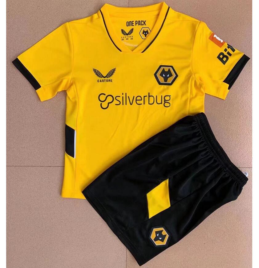 2021/22 Wolverhampton Wanderers Kids Home Soccer Kits Shirt With Shorts